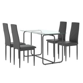 5-piece Rectangle Dining Table Set with Metal Frame, Tempered Glass Dining Table for Kitchen Room, Black