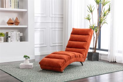 Linen Chaise Lounge Indoor Chair; Modern Long Lounger for Office or Living Room (Color: Orange)